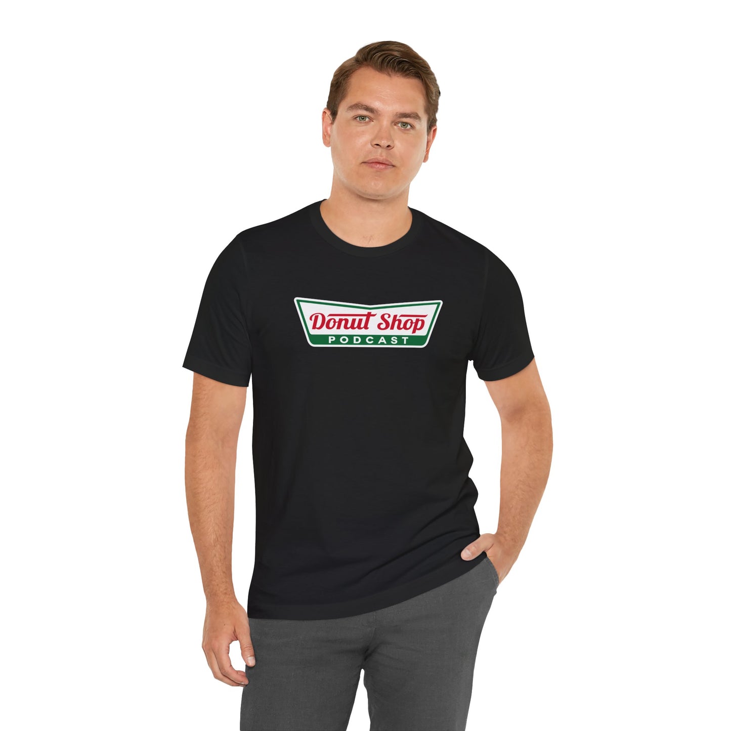 Donut Shop Podcast Unisex Jersey Tee - Parody Logo from a favorite shop