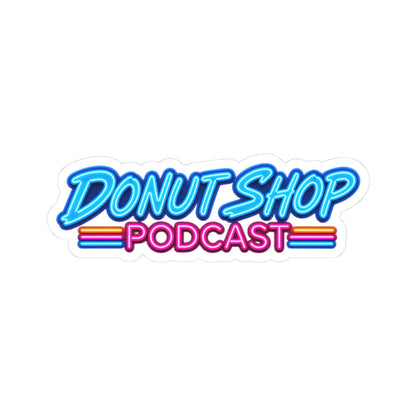 Donut Shop Podcast Sticker — Retro Neon Logo Kiss-Cut Sticker