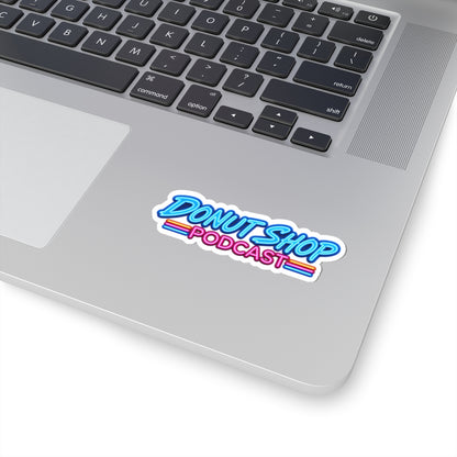 Donut Shop Podcast Sticker — Retro Neon Logo Kiss-Cut Sticker