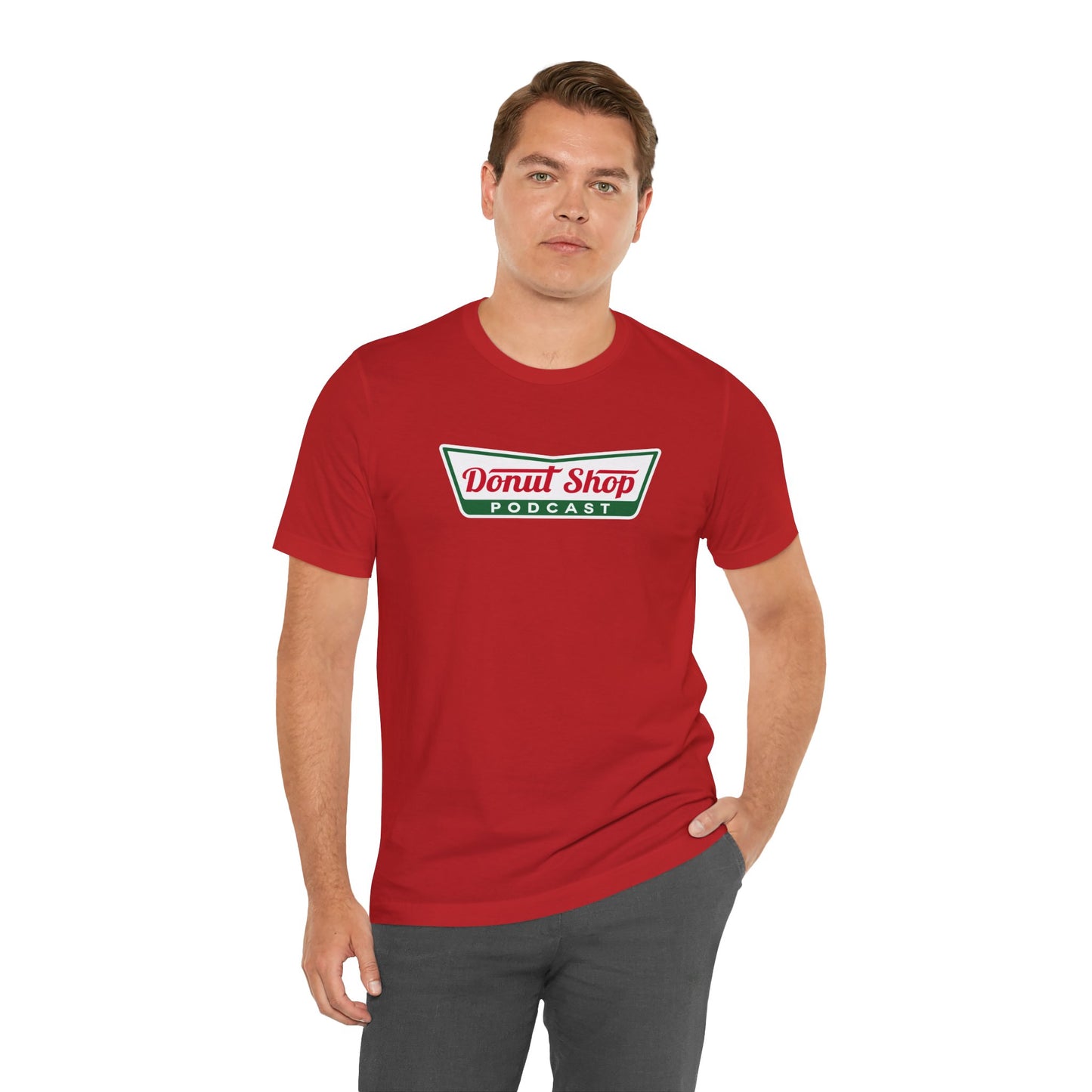 Donut Shop Podcast Unisex Jersey Tee - Parody Logo from a favorite shop