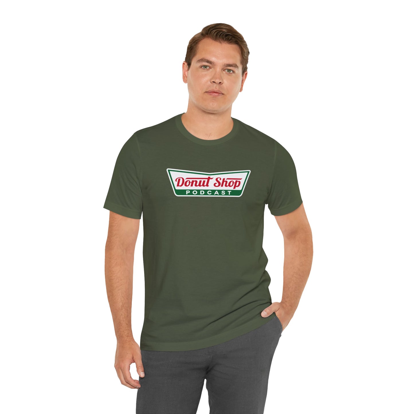 Donut Shop Podcast Unisex Jersey Tee - Parody Logo from a favorite shop