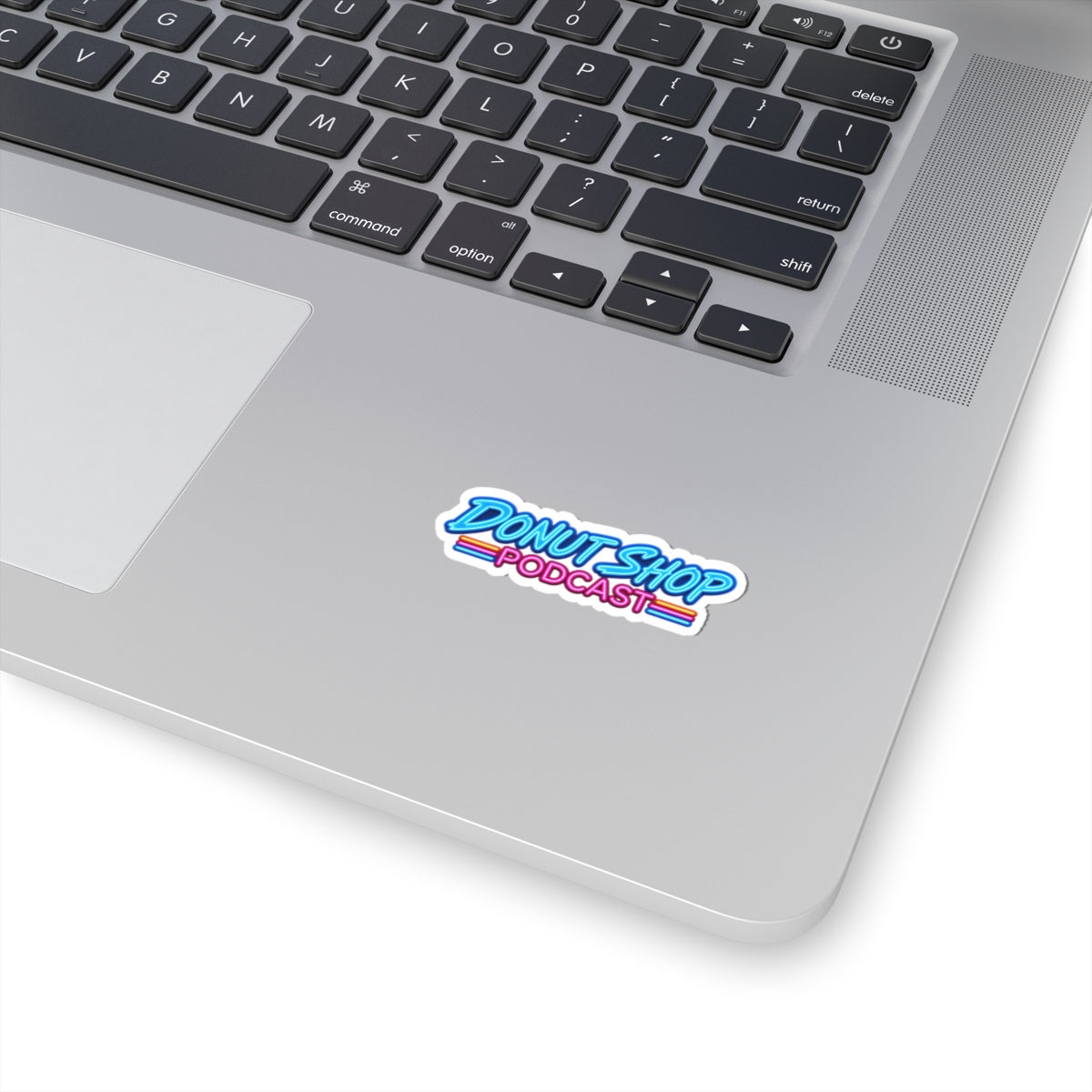 Donut Shop Podcast Sticker — Retro Neon Logo Kiss-Cut Sticker