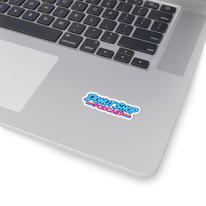 Donut Shop Podcast Sticker — Retro Neon Logo Kiss-Cut Sticker